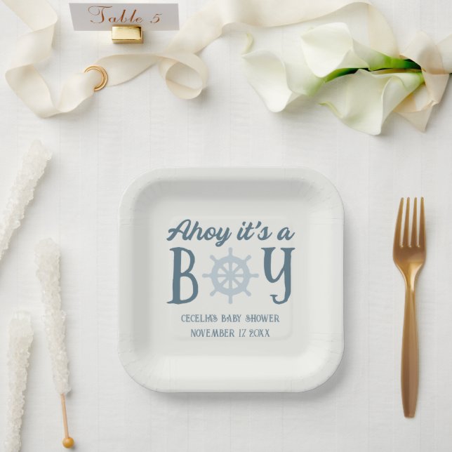Assiettes En Carton Ahoy C'est un garçon Baby shower nautique (Mariage)