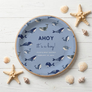 Assiettes En Carton Ahoy C'est Un Garçon Baleine Bleue Baby Shower