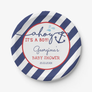 Assiettes En Carton Ahoy C'est un Garçon Nautical Baby shower Navy Ro