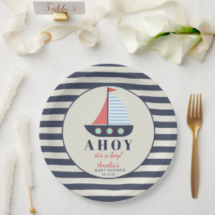 Assiettes En Carton Ahoy C'est un garçon Nautique Baby shower Plaques 