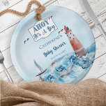 Assiettes En Carton Ahoy C'est un phare Baby shower Océan Boy<br><div class="desc">Thème nautique,  "Ahoy,  It's A Boy" phare,  voilier et créatures océaniques design avec des mouettes volant au-dessus de la conception "Baby shower" garçon. Conception composite par Holiday Hearts Designs.</div>