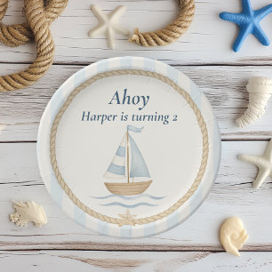 Assiettes En Carton Ahoy Nautical Birthday Bateau Blue