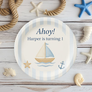 Assiettes En Carton Ahoy Nautical Birthday Bateau Blue