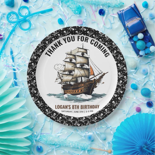 Assiettes En Carton Ahoy ! Pirate Ship 8e anniversaire (Fête)