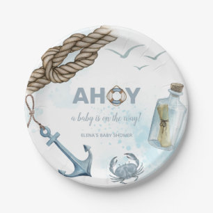 Assiettes En Carton Ahoy ! Plaques de papier Baby shower nautique
