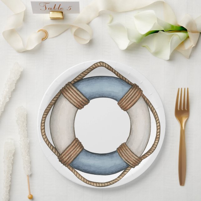Assiettes En Carton Ahoy ! Plaques de papier Baby shower nautique (Mariage)