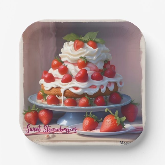 Assiettes En Carton AI Sweet Strawberries Square Paper Plate (Recto)