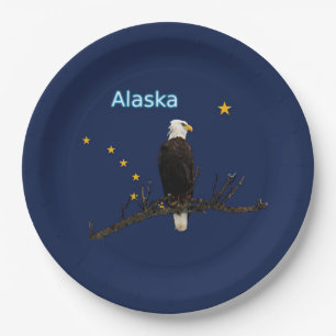 Assiettes En Carton Aigle Et Drapeau De L'Alaska