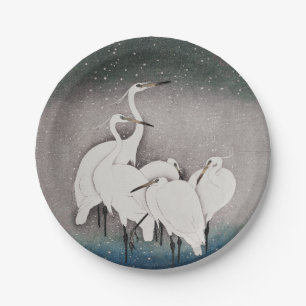 Assiettes En Carton Aigrettes de Koson dans la neige : vintage japonai