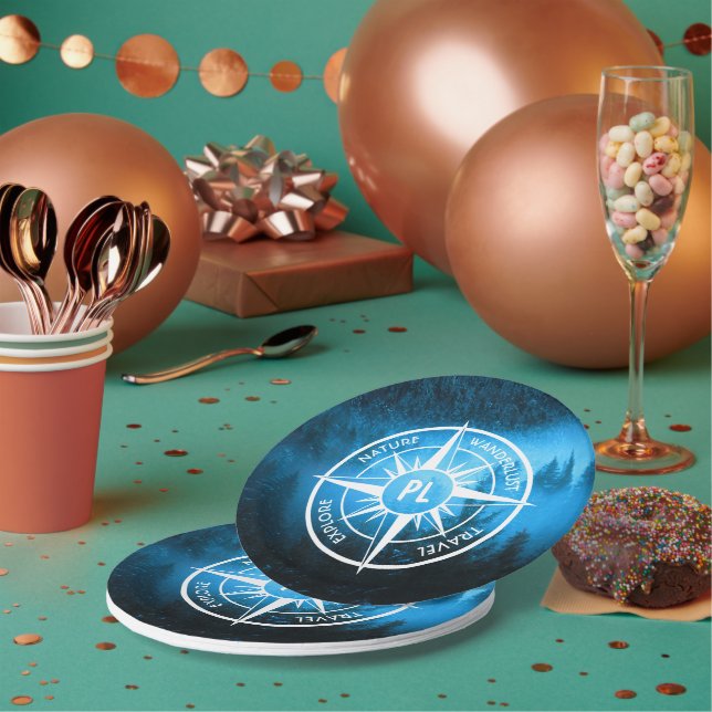 Assiettes En Carton Aiguille de compas monogramme brouillard dans la f (Multi)