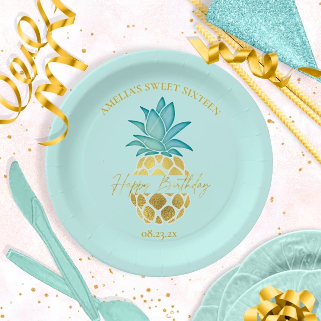 Assiettes En Carton Aiguille tropicale 16 Joyeux Anniversaire ID922 (Créateur téléchargé)