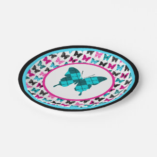 Assiettes En Carton Ailes lunatiques : Bleus à motifs de losanges