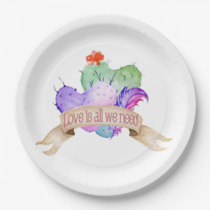 Assiettes En Carton Aimez les cactus à l'aquarelle