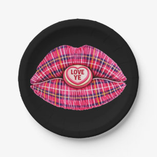 Assiettes En Carton Aimez-vous le baiser aux lèvres tartan écossais ro