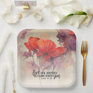 Assiettes En Carton Aimez-Vous Une Autre Bible Verse Rouge Violet Flor
