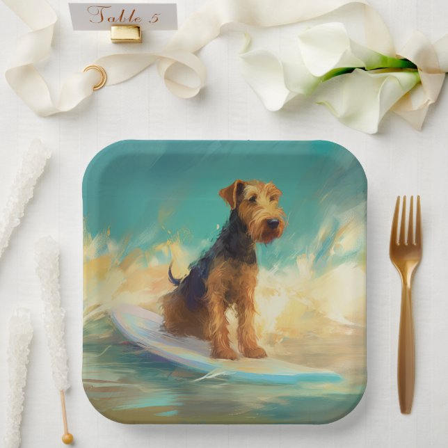 Assiettes En Carton Airedale Beach Surf Peinture (Mariage)