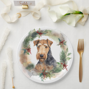 Assiettes En Carton Airedale Christmas Wreath Festive Pup