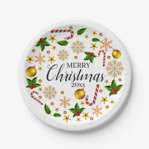 Assiettes En Carton Ajouter Année Joyeux Noël 20xx Noël Thème 7"