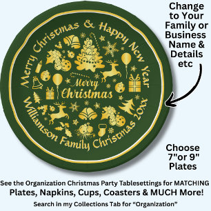 Assiettes En Carton Ajouter le nom Changer le texte Or Vert Noël 20xx