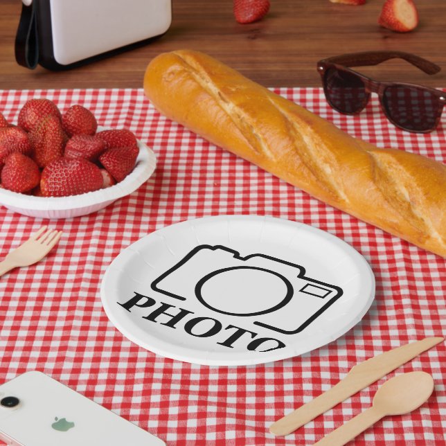 Assiettes En Carton Ajouter Mariage photo personnalisé Moderne Cute Él (Pique-nique)