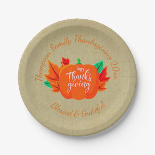 Assiettes En Carton Ajouter Nom de famille Texte Thanksgiving Citrouil