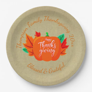 Assiettes En Carton Ajouter Nom de famille Texte Thanksgiving Citrouil