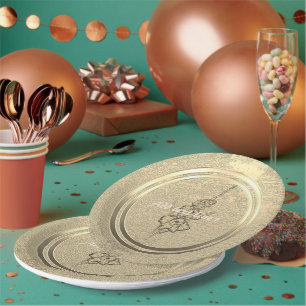Assiettes En Carton Ajouter Texte Glaïeul Or