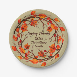 Assiettes En Carton Ajouter un nom correspondant Thanksgiving Automne 