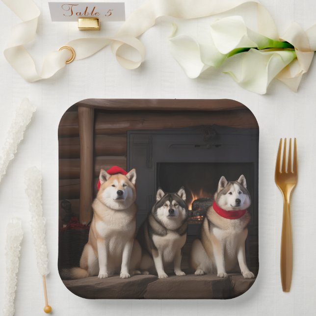 Assiettes En Carton Akita par le Noël de la cheminée (Mariage)