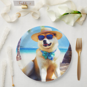Assiettes En Carton Akita sur la plage, cadeau d'été pour les amoureux