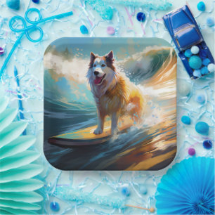 Assiettes En Carton Alaskan Malamute Beach Surf Peinture