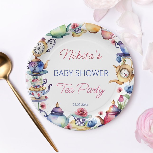 Assiettes En Carton Alice au pays des merveilles baby shower thé fête  (Alice in wonderland bridal shower tea party tableware personalized paper plates whimsical tea cups)