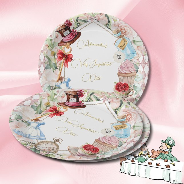 Assiettes En Carton Alice Au Pays Des Merveilles Thème Floral Rose Per (Créateur téléchargé)