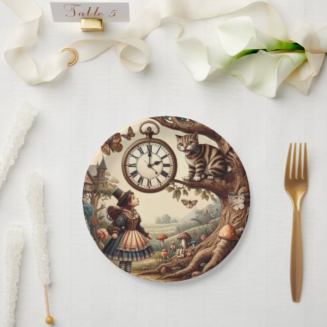 Assiettes En Carton Alice & Cheshire Cat: Whimsical Wonderland Fantasy (Mariage)