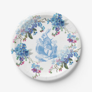 Assiettes En Carton Alice dans la plaque à papier de lapin blanc bleu