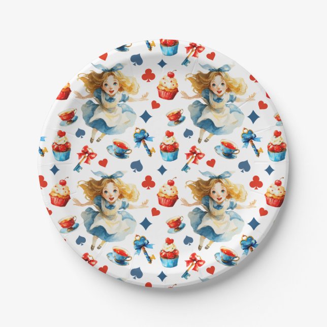 Assiettes En Carton Alice in ONEDERLAND Watercolor 1st Birthday (Devant)