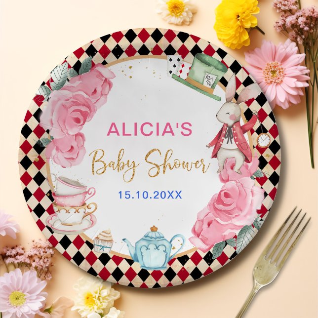 Assiettes En Carton Alice magique au pays des merveilles Baby shower T (Créateur téléchargé)