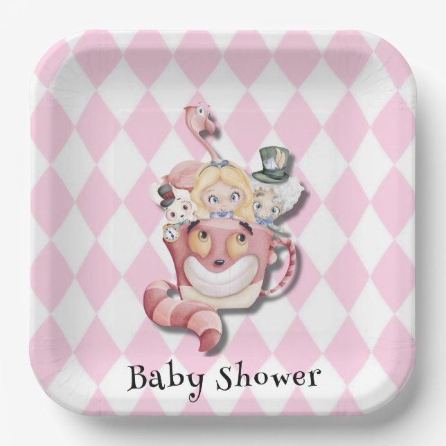 Assiettes En Carton Alice rose au pays des merveilles et Baby shower d (Recto)