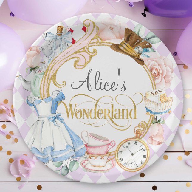 Assiettes En Carton Alice Wonderland fêté de thé de haine fêter annive (Purple mad hatter, tea party, Alice in wonderland, birthday paper plate.)