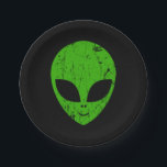 Assiettes En Carton alien vert tête pour science-fiction extraterrestr<br><div class="desc">alien tête verte de science-fiction visage sourire extraterrestre grunge</div>