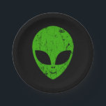 Assiettes En Carton alien vert tête pour science-fiction extraterrestr<br><div class="desc">alien tête verte de science-fiction visage sourire extraterrestre grunge</div>