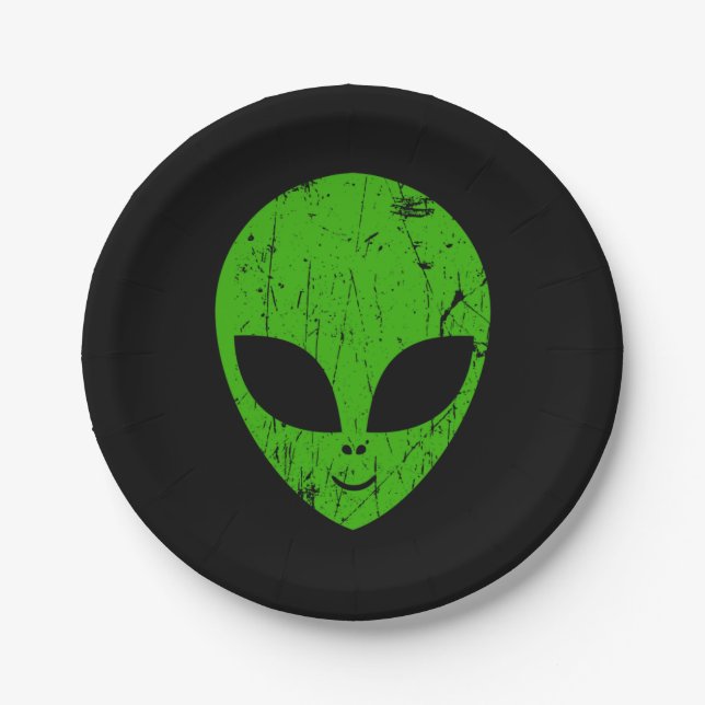 Assiettes En Carton alien vert tête pour science-fiction extraterrestr (Devant)