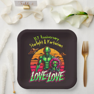 Assiettes En Carton Aliens romantiques sous le coucher de soleil cosmi
