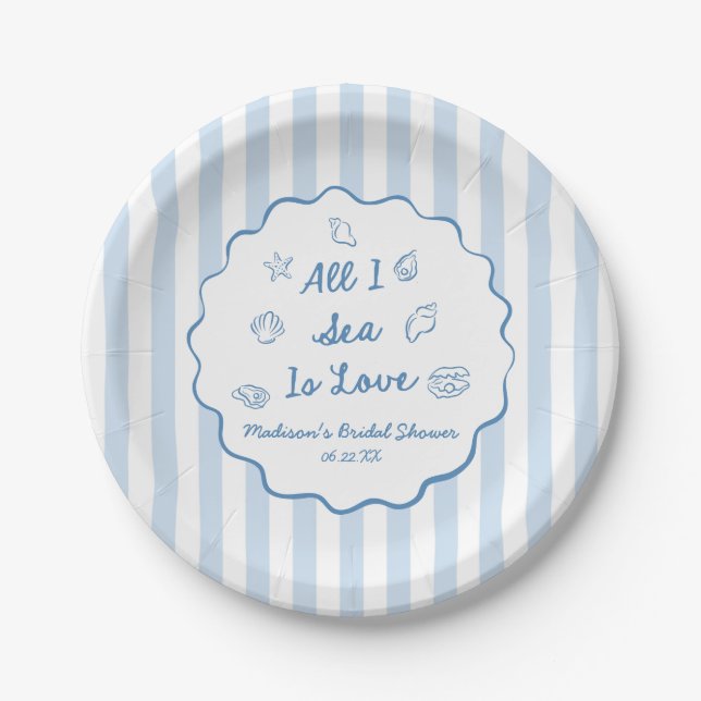 Assiettes En Carton All I Sea Is Love Seashell Coastal Bridal Shower (Devant)