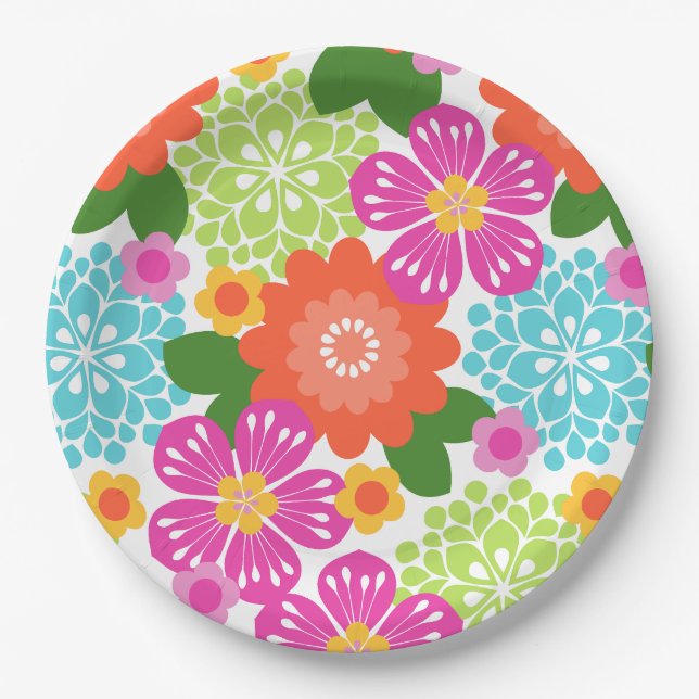 Assiettes En Carton Allana Garden Hawaiian Graphical Floral - Brights (Devant)