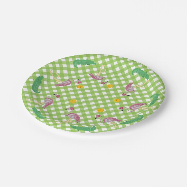 Assiettes En Carton Alligator Flamant rose enfant rose  (Angle)
