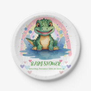 Assiettes En Carton Alligator Pastel Arc-en-ciel Baby shower coloré