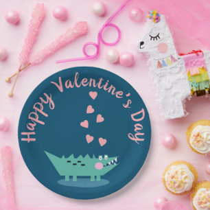 Assiettes En Carton Alligator Saint-Valentin Cœurs Rose  