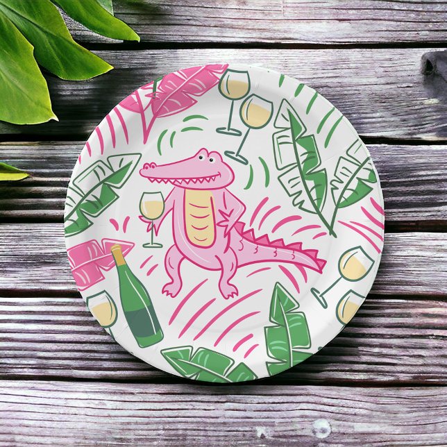 Assiettes En Carton Alligator Vin rose vert Preppy (Créateur téléchargé)