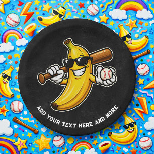 Assiettes En Carton Allons Bananes Baseball Rétro Banane Drôle
